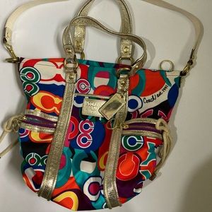 COACH Poppy Multicolored Logo Metallic Tote Bag